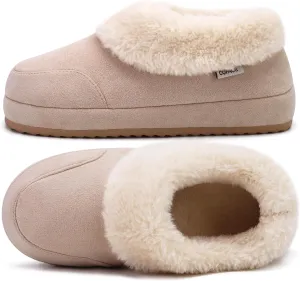 COFACE Women's House Slippers Warm Lined Micro Suede Fuzzy House Shoes for Woman Indoor Outdoor Bedroom Faux Fur Collar Comfy Booties