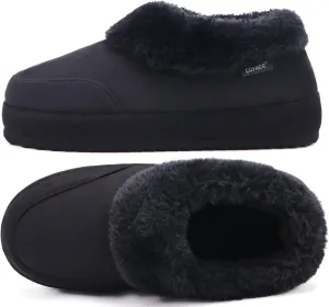 COFACE Women's House Slippers Warm Lined Micro Suede Fuzzy House Shoes for Woman Indoor Outdoor Bedroom Faux Fur Collar Comfy Booties