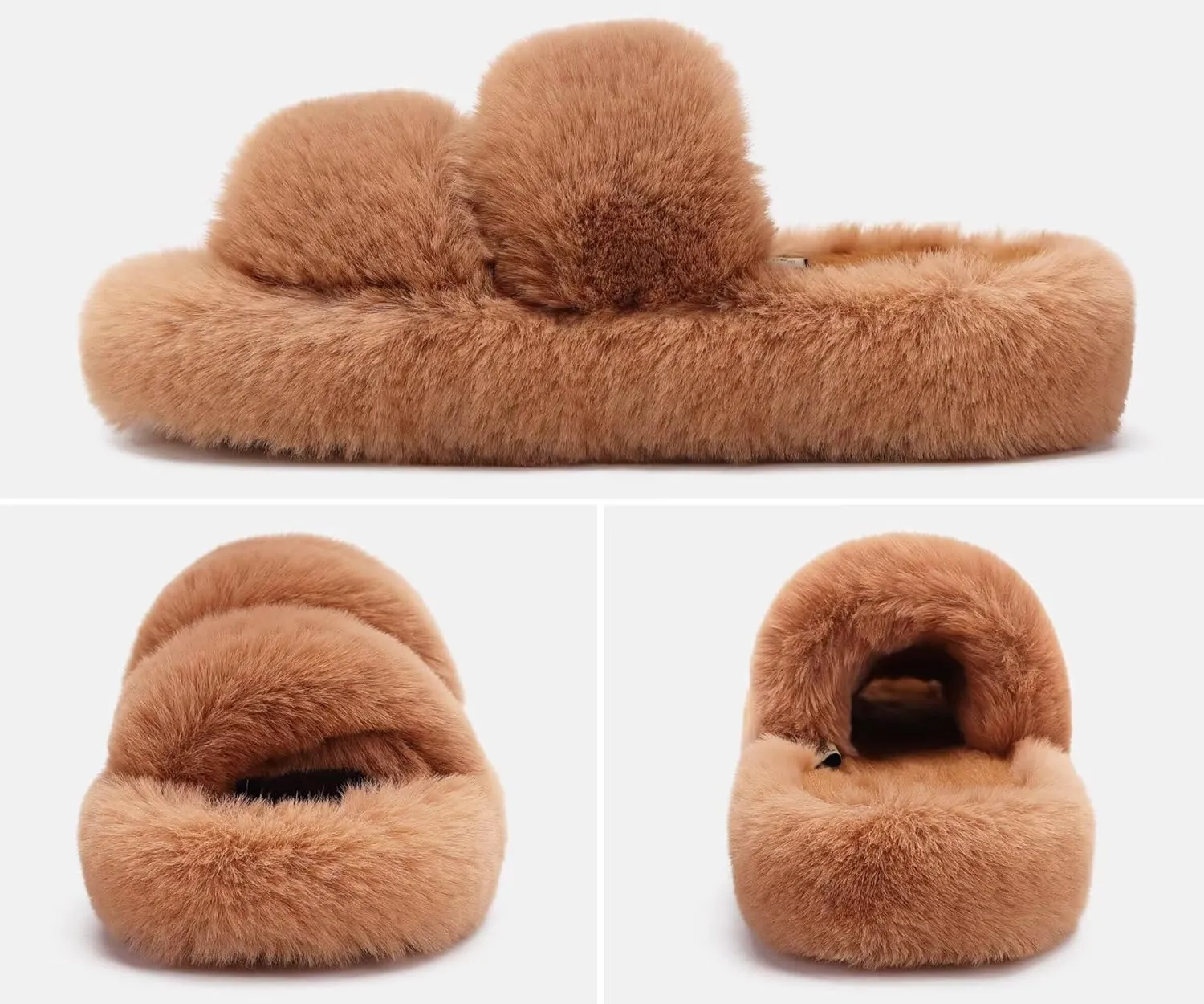 COFACE Womens House Slippers Woman Fuzzy Fluff Indoor Slipper Ladies Furry Fur Bedroom Slip On Slipers Women’s Home Winter Open Toe Plush Shearling Slide Size 5-11