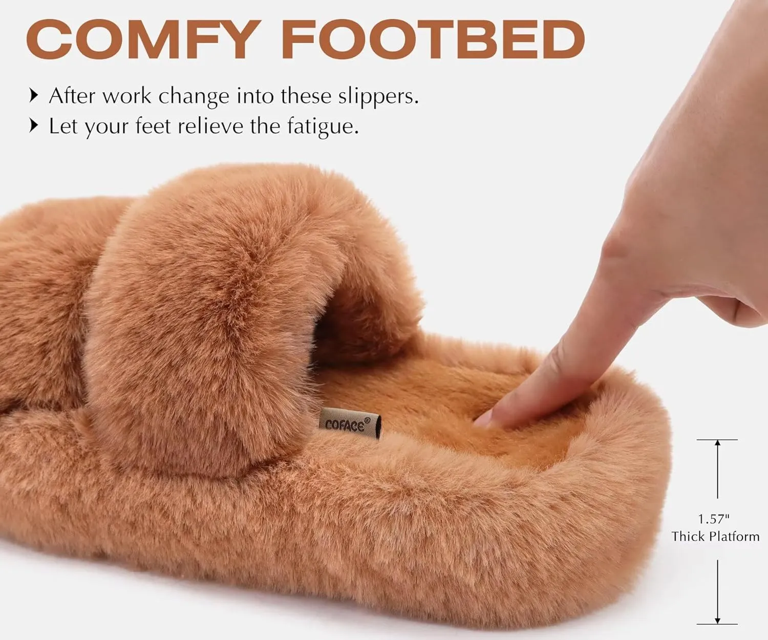 COFACE Womens House Slippers Woman Fuzzy Fluff Indoor Slipper Ladies Furry Fur Bedroom Slip On Slipers Women’s Home Winter Open Toe Plush Shearling Slide Size 5-11