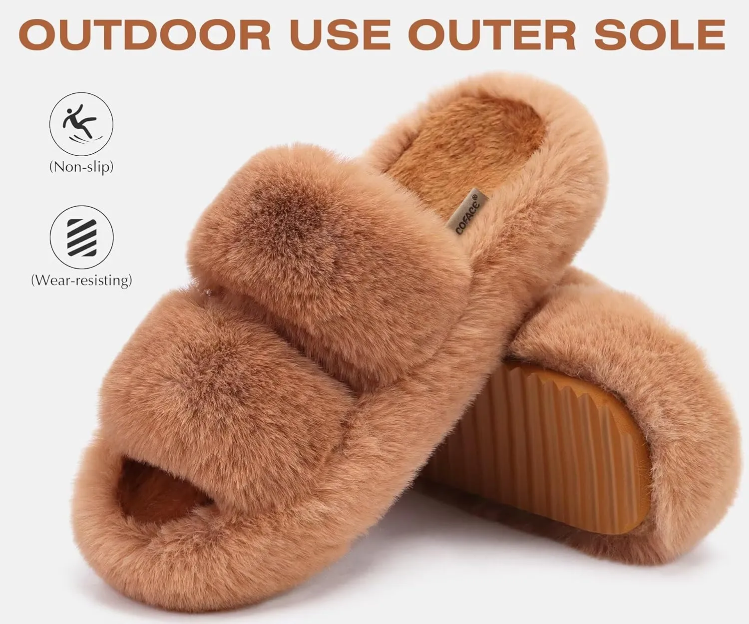 COFACE Womens House Slippers Woman Fuzzy Fluff Indoor Slipper Ladies Furry Fur Bedroom Slip On Slipers Women’s Home Winter Open Toe Plush Shearling Slide Size 5-11