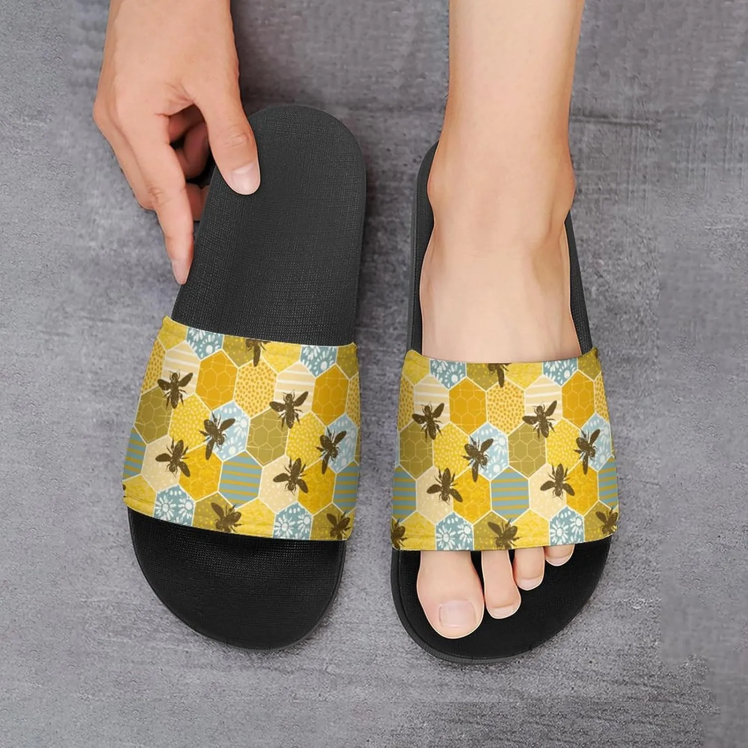 Colorful Honey Bee Nature Apiary Slippers for Women Rubber Slides Womens Sandal Slippers