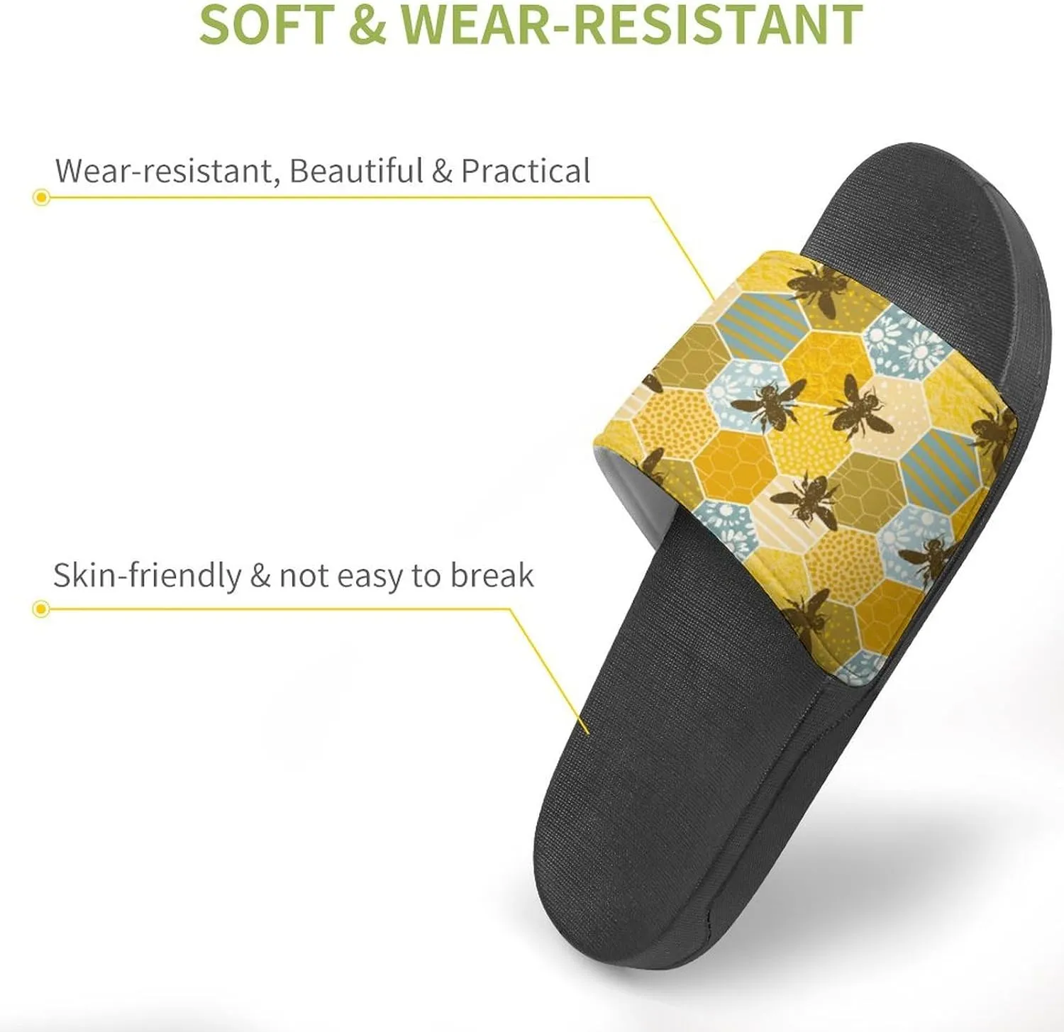 Colorful Honey Bee Nature Apiary Slippers for Women Rubber Slides Womens Sandal Slippers