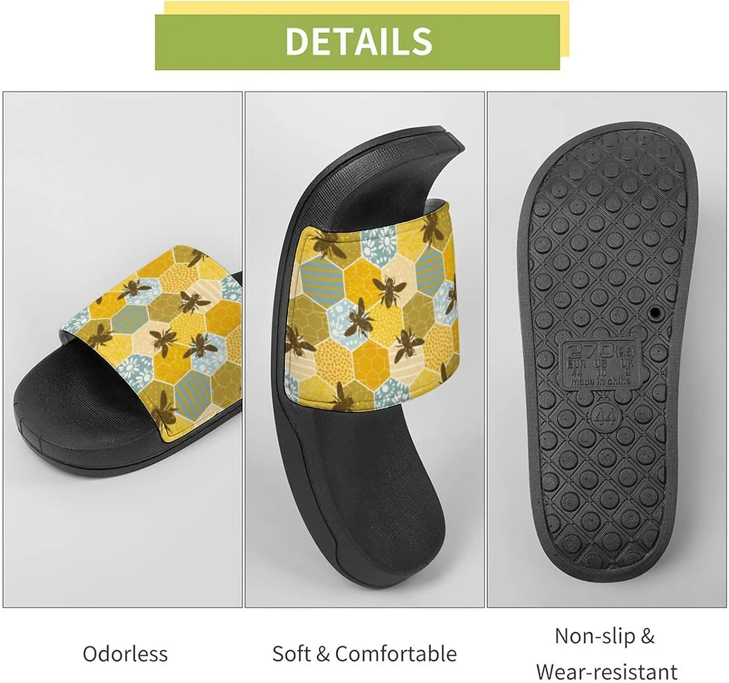 Colorful Honey Bee Nature Apiary Slippers for Women Rubber Slides Womens Sandal Slippers