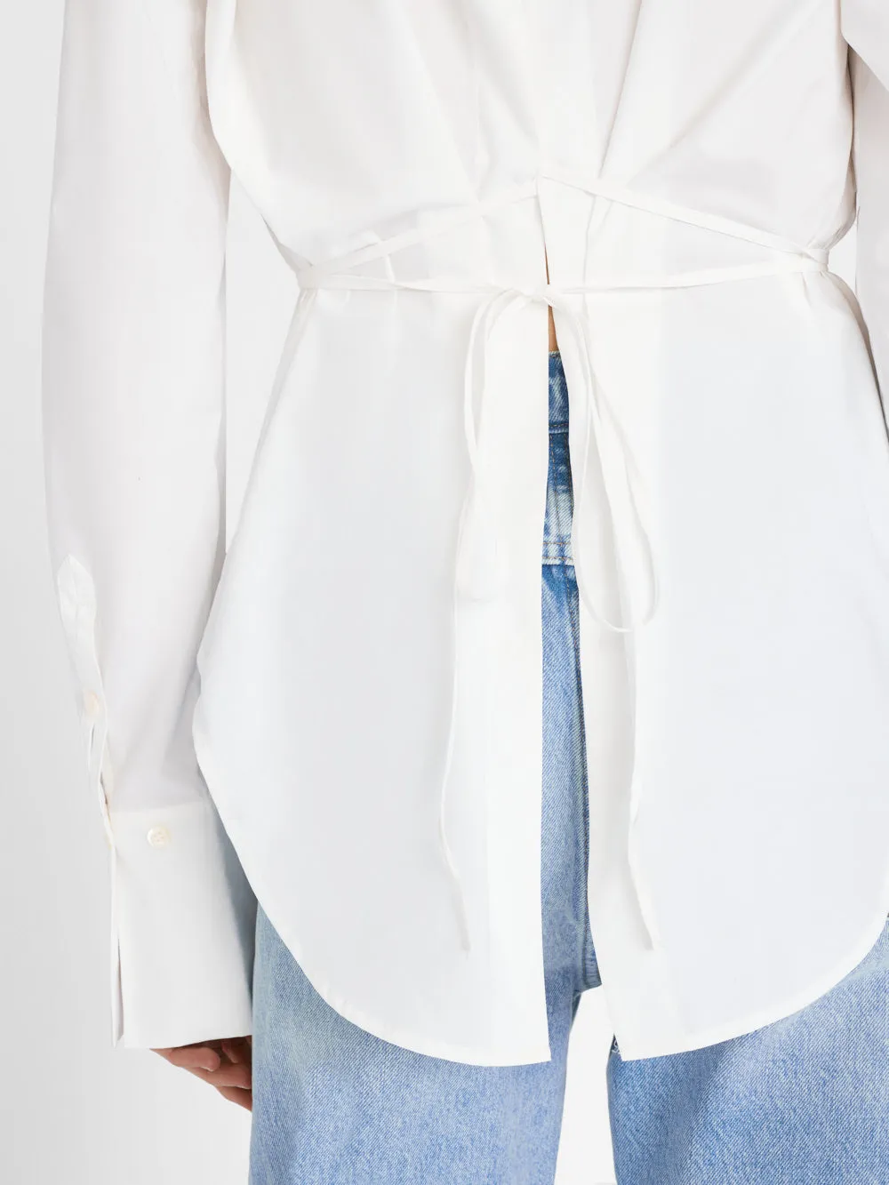 Comprehensive assistance Hot bargain Shirt Slit Back Blanc -- Waist Tie