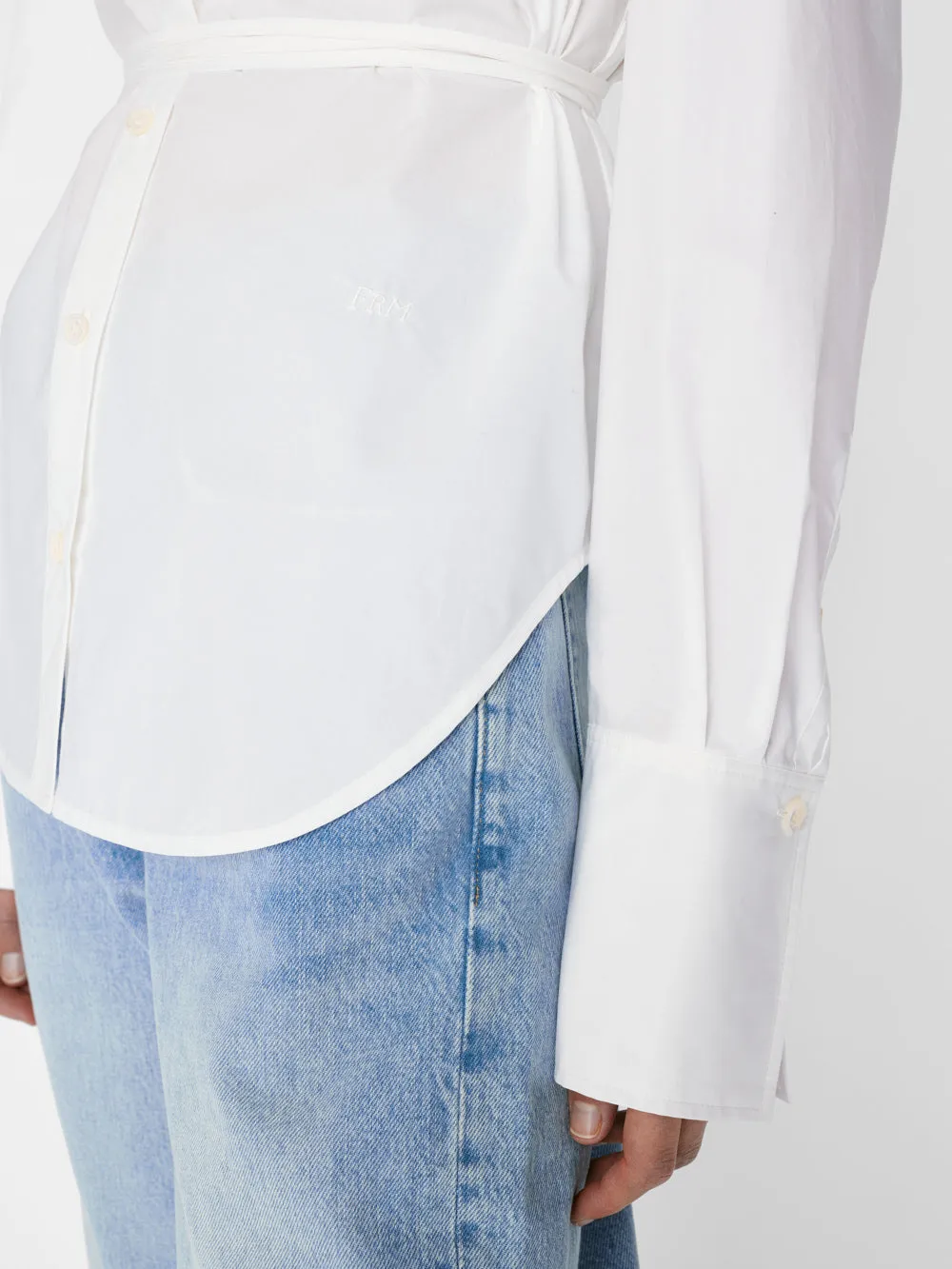 Comprehensive assistance Hot bargain Shirt Slit Back Blanc -- Waist Tie
