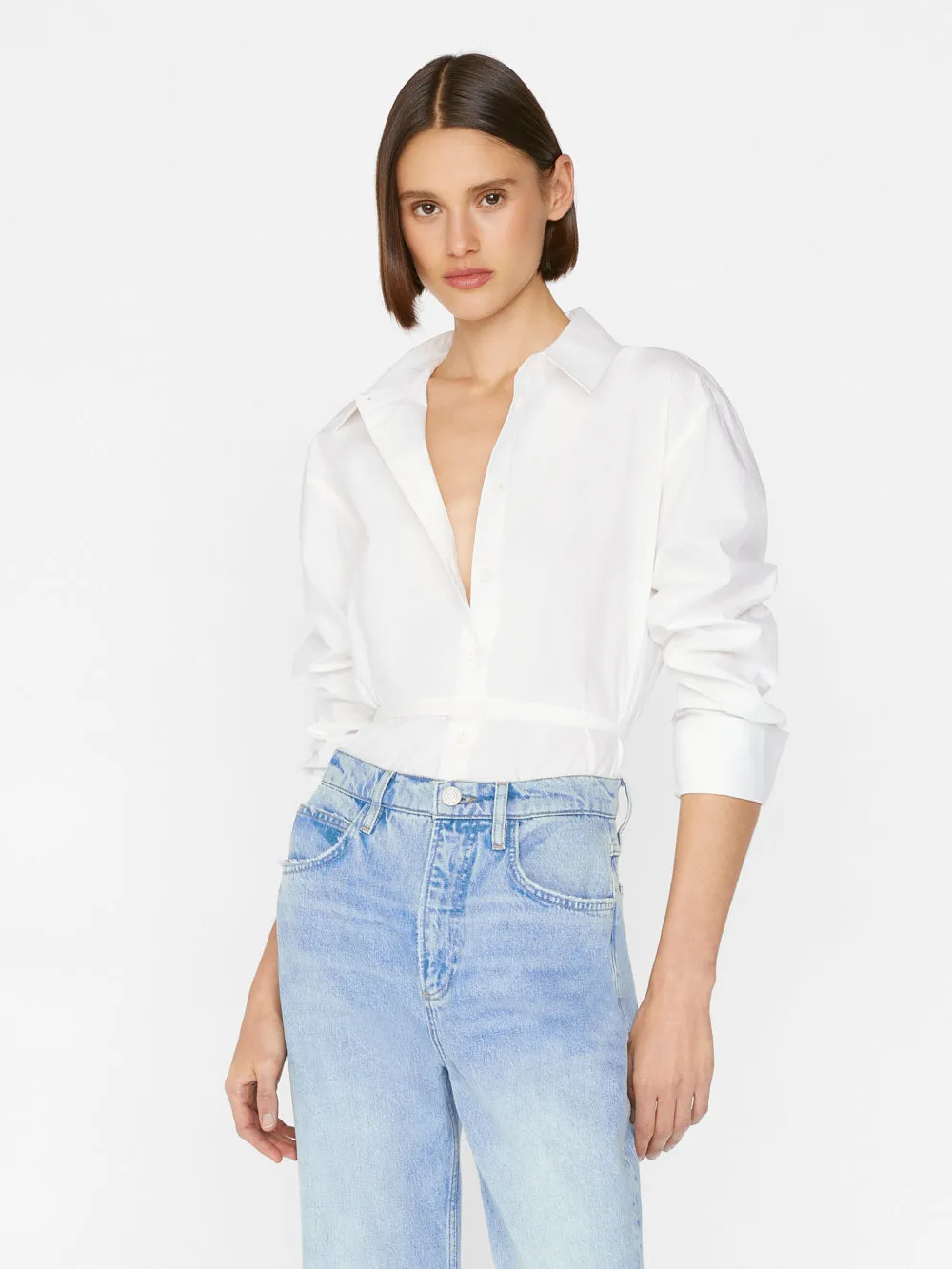 Comprehensive assistance Hot bargain Shirt Slit Back Blanc -- Waist Tie
