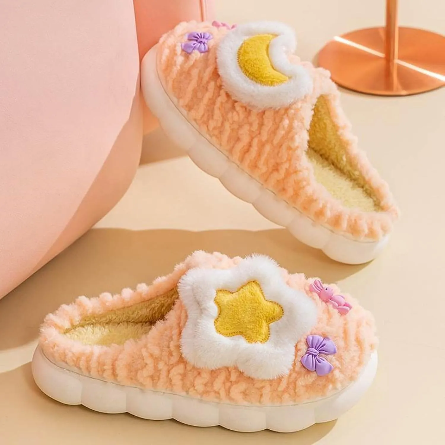 Cosmic Star Moon Cotton Stuff Slippers Plush Velvet Soft Furry Slippers Cozy Fluffy Home Indoor Outdoor House Shoes