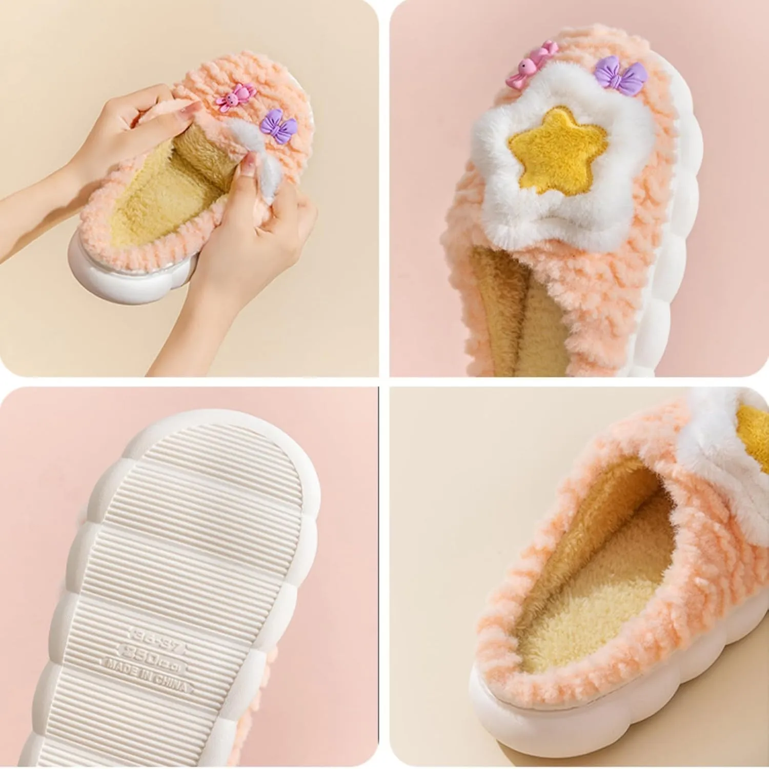 Cosmic Star Moon Cotton Stuff Slippers Plush Velvet Soft Furry Slippers Cozy Fluffy Home Indoor Outdoor House Shoes
