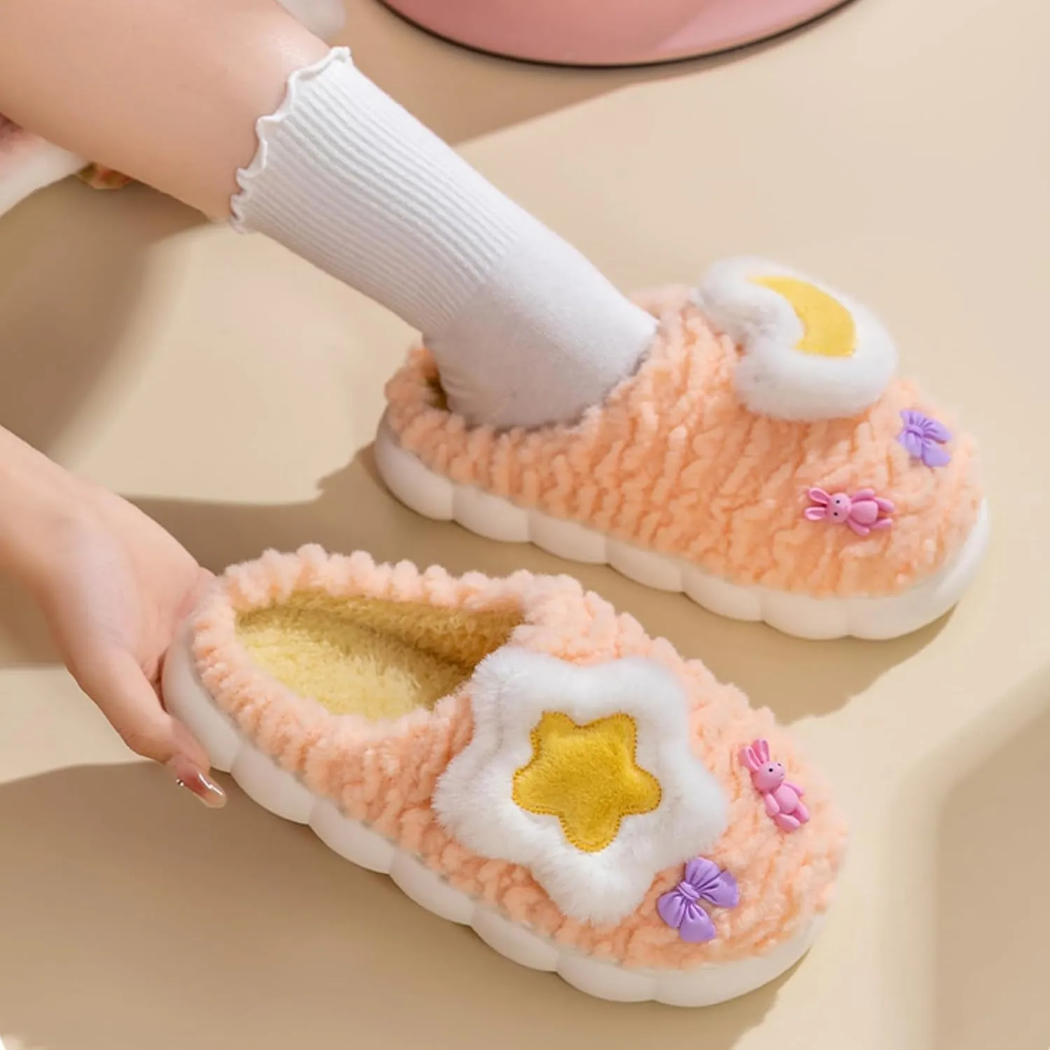 Cosmic Star Moon Cotton Stuff Slippers Plush Velvet Soft Furry Slippers Cozy Fluffy Home Indoor Outdoor House Shoes