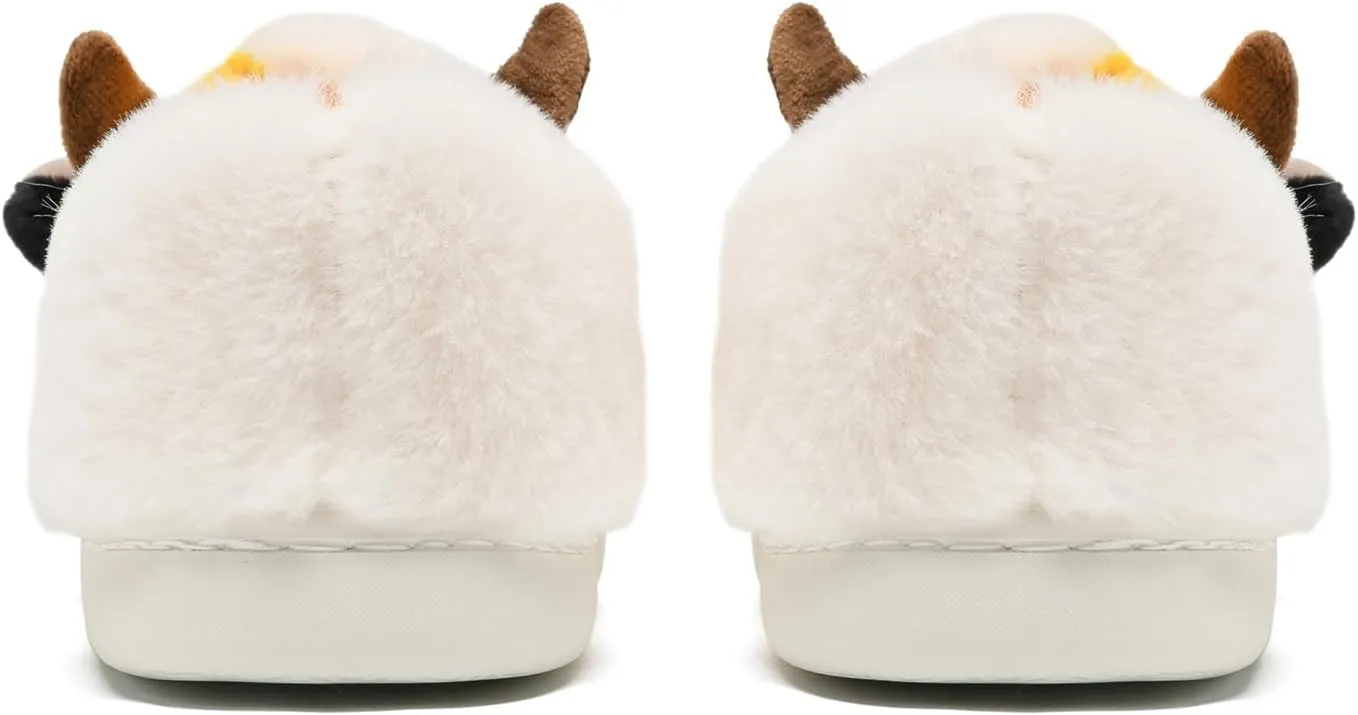 COVS Cute Cow Fluffy House Slippers - Kawaii Shoes for Women and Men, Indoor and Outdoor