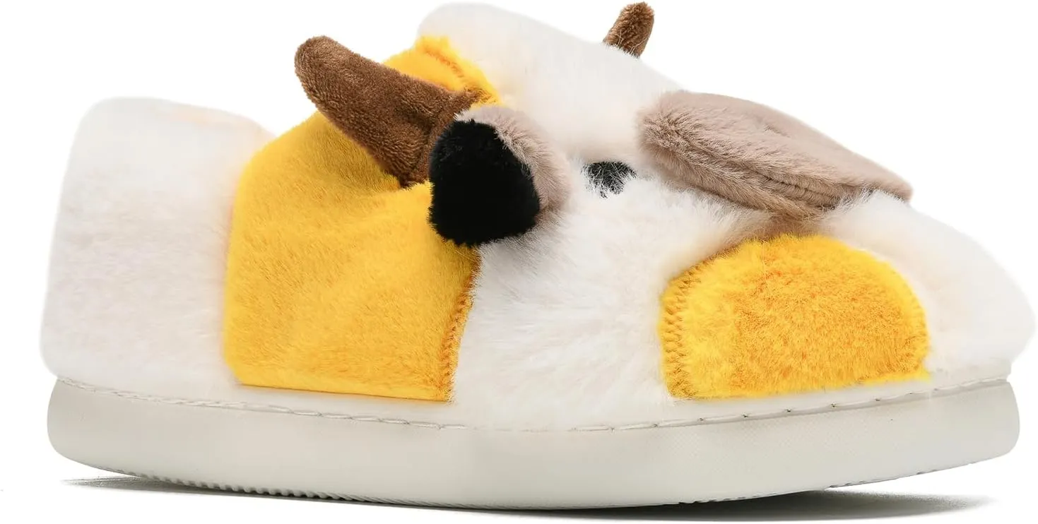 COVS Cute Cow Fluffy House Slippers - Kawaii Shoes for Women and Men, Indoor and Outdoor