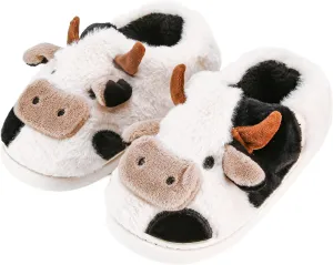 COVS Cute Cow Fluffy House Slippers - Kawaii Shoes for Women and Men, Indoor and Outdoor