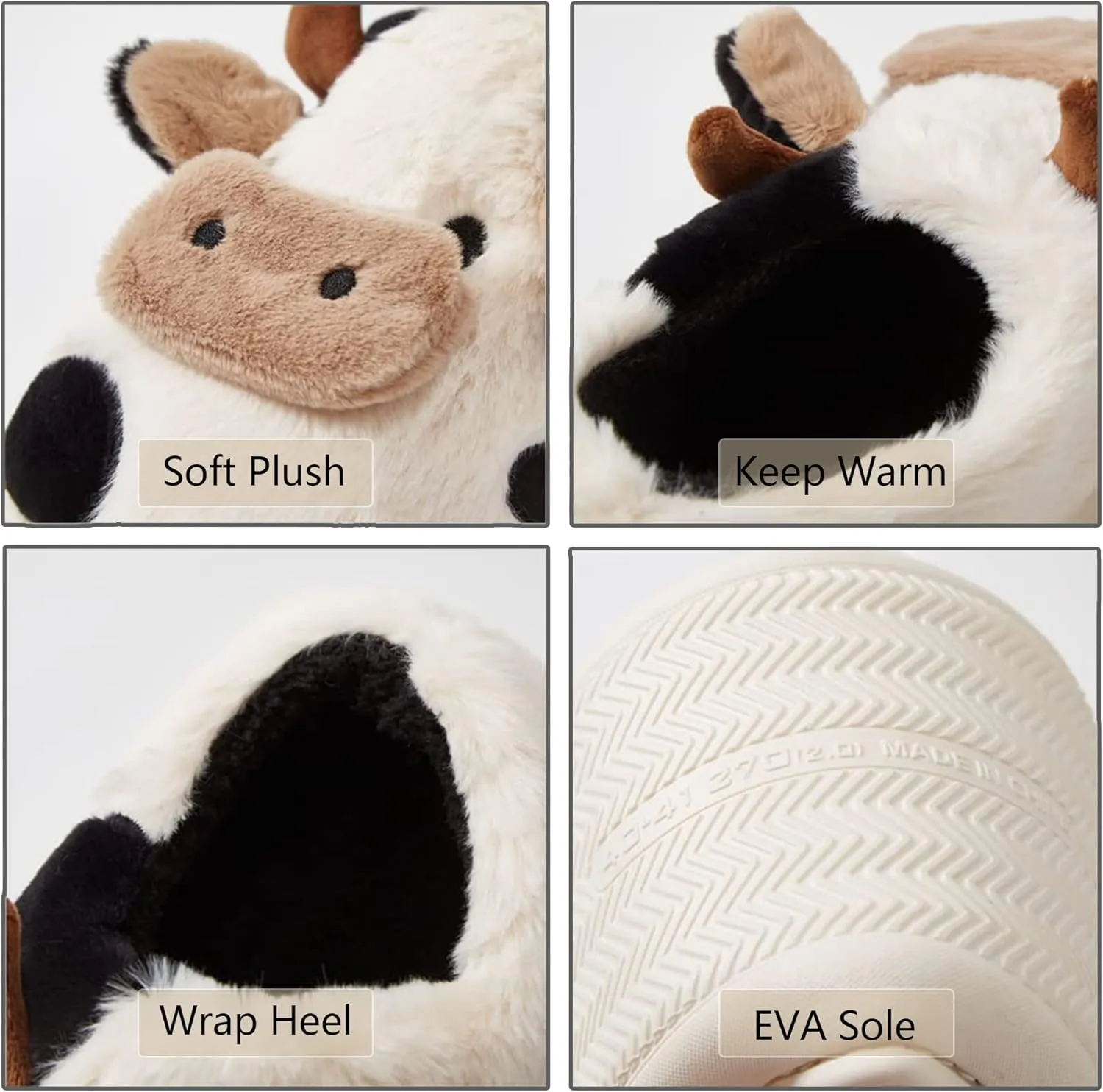 COVS Cute Cow Fluffy House Slippers - Kawaii Shoes for Women and Men, Indoor and Outdoor