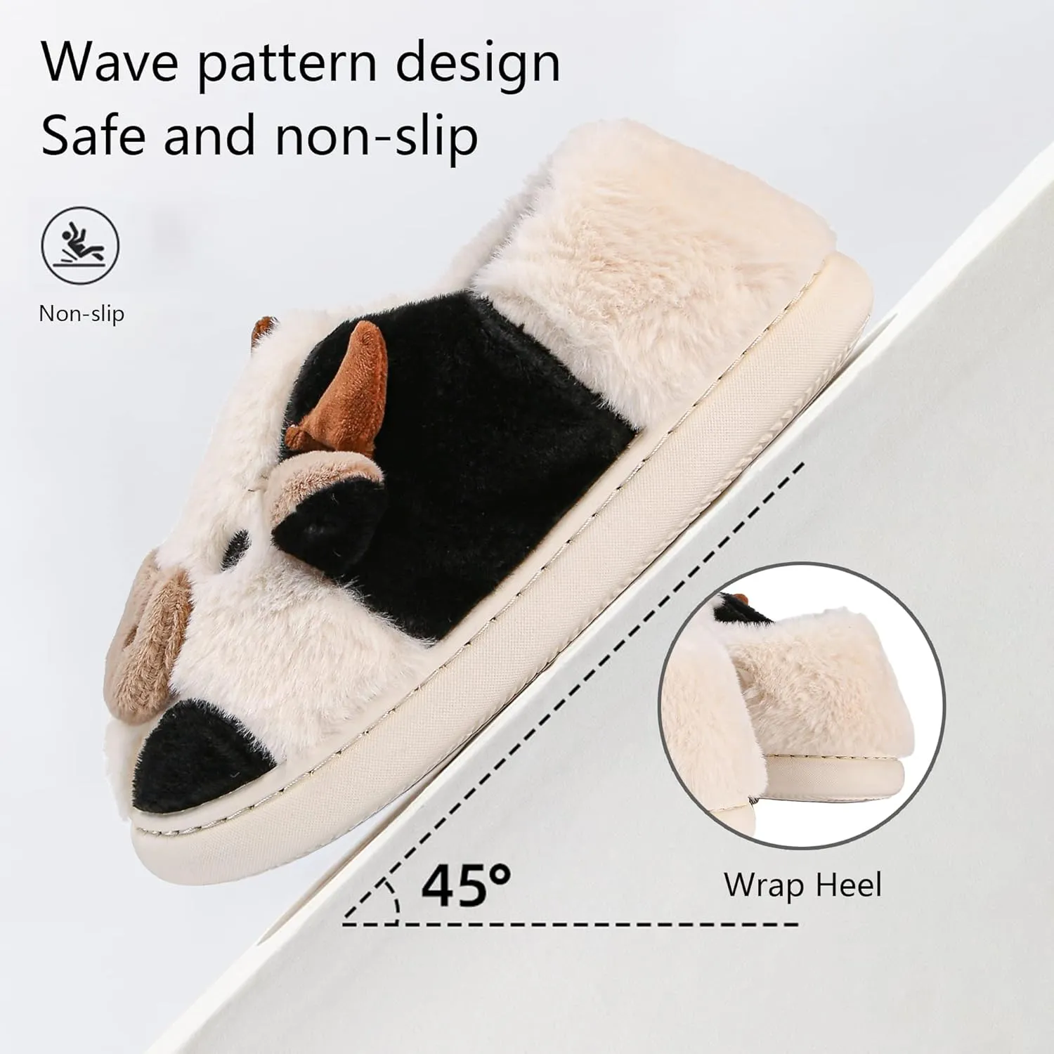 COVS Cute Cow Fluffy House Slippers - Kawaii Shoes for Women and Men, Indoor and Outdoor