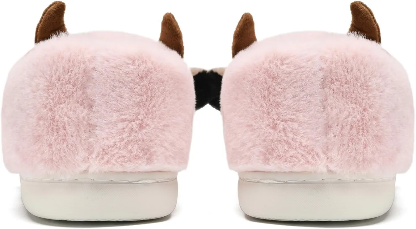 COVS Cute Cow Fluffy House Slippers - Kawaii Shoes for Women and Men, Indoor and Outdoor
