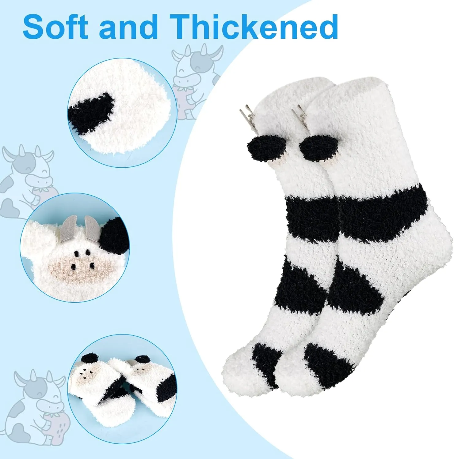 Cow Print Slippers and Socks, Cute Warm Cow Slippers Anti-Skidding Cartoon Cow Slippers Fuzzy Cow Slippers Cow Shoes for Women Girls 3D Animal Winter Gift