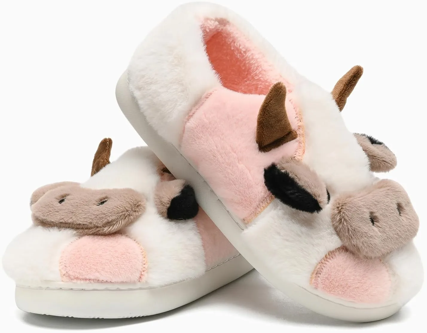 Cow Slippers for Women and Men, Fluffy Cute Cozy Cartoon Cow Cotton House Slipper Womens Milky Cows Animal Preppy Funny Furry Kawaii Bedroom Pillow Cloud Slippers for Women Indoor and Outdoor