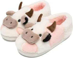 Cow Slippers for Women and Men, Fluffy Cute Cozy Cartoon Cow Cotton House Slipper Womens Milky Cows Animal Preppy Funny Furry Kawaii Bedroom Pillow Cloud Slippers for Women Indoor and Outdoor