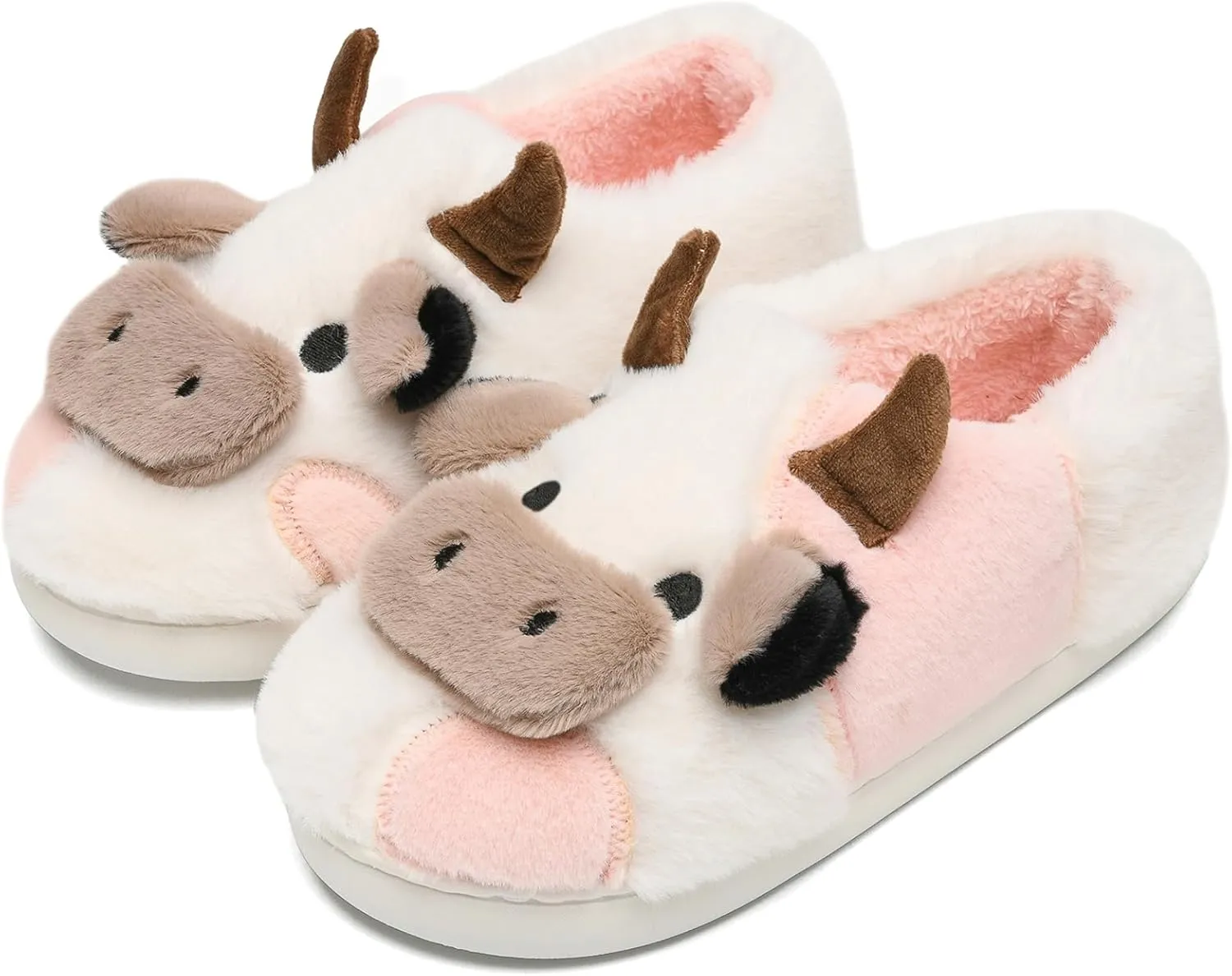 Cow Slippers for Women and Men, Fluffy Cute Cozy Cartoon Cow Cotton House Slipper Womens Milky Cows Animal Preppy Funny Furry Kawaii Bedroom Pillow Cloud Slippers for Women Indoor and Outdoor