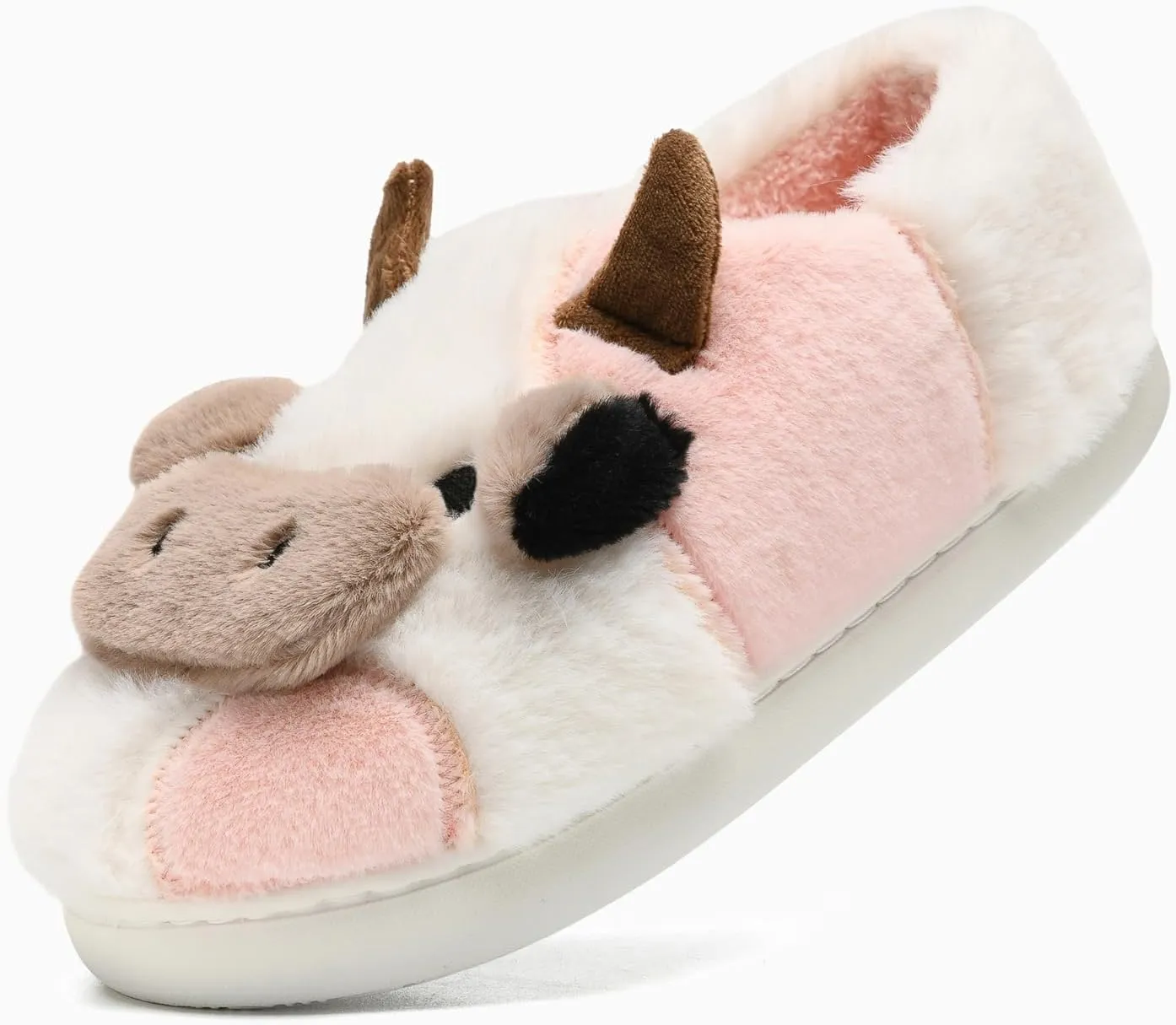 Cow Slippers for Women and Men, Fluffy Cute Cozy Cartoon Cow Cotton House Slipper Womens Milky Cows Animal Preppy Funny Furry Kawaii Bedroom Pillow Cloud Slippers for Women Indoor and Outdoor