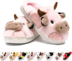 Cow Slippers for Women,Cartoon Animal Fuzzy Slippers,Winter Warm Women's House Slippers,Anti-Slip Indoor Outdoor for Man Wrap Heel