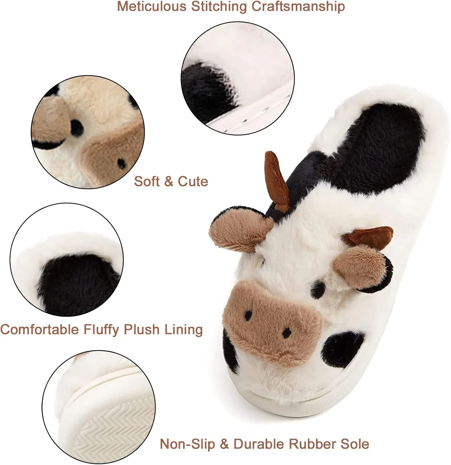 Cow Slippers for Women,Cartoon Animal Fuzzy Slippers,Winter Warm Women's House Slippers,Anti-Slip Indoor Outdoor for Man Wrap Heel