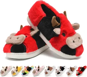 Cow Slippers for Women,Cartoon Animal Fuzzy Slippers,Winter Warm Women's House Slippers,Anti-Slip Indoor Outdoor for Man Wrap Heel