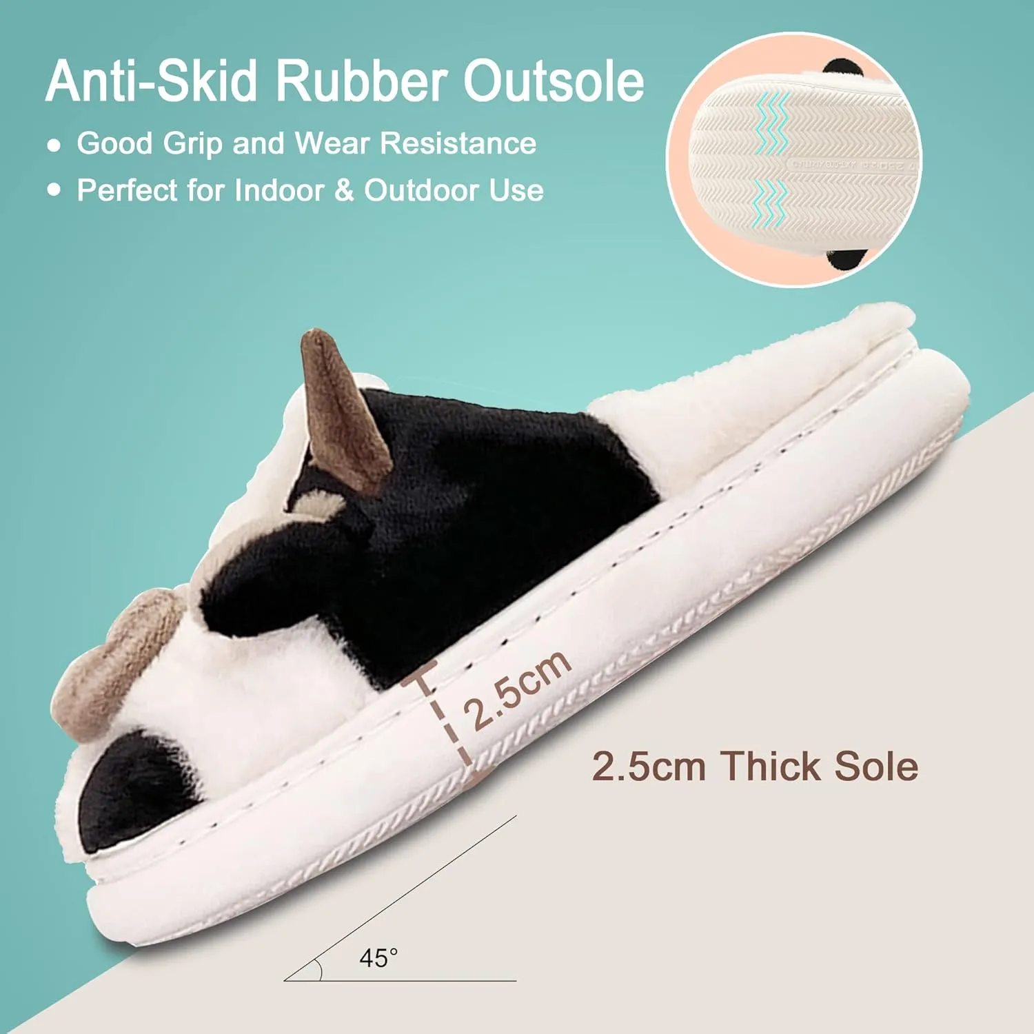 Cow Slippers for Women,Cartoon Animal Fuzzy Slippers,Winter Warm Women's House Slippers,Anti-Slip Indoor Outdoor for Man Wrap Heel
