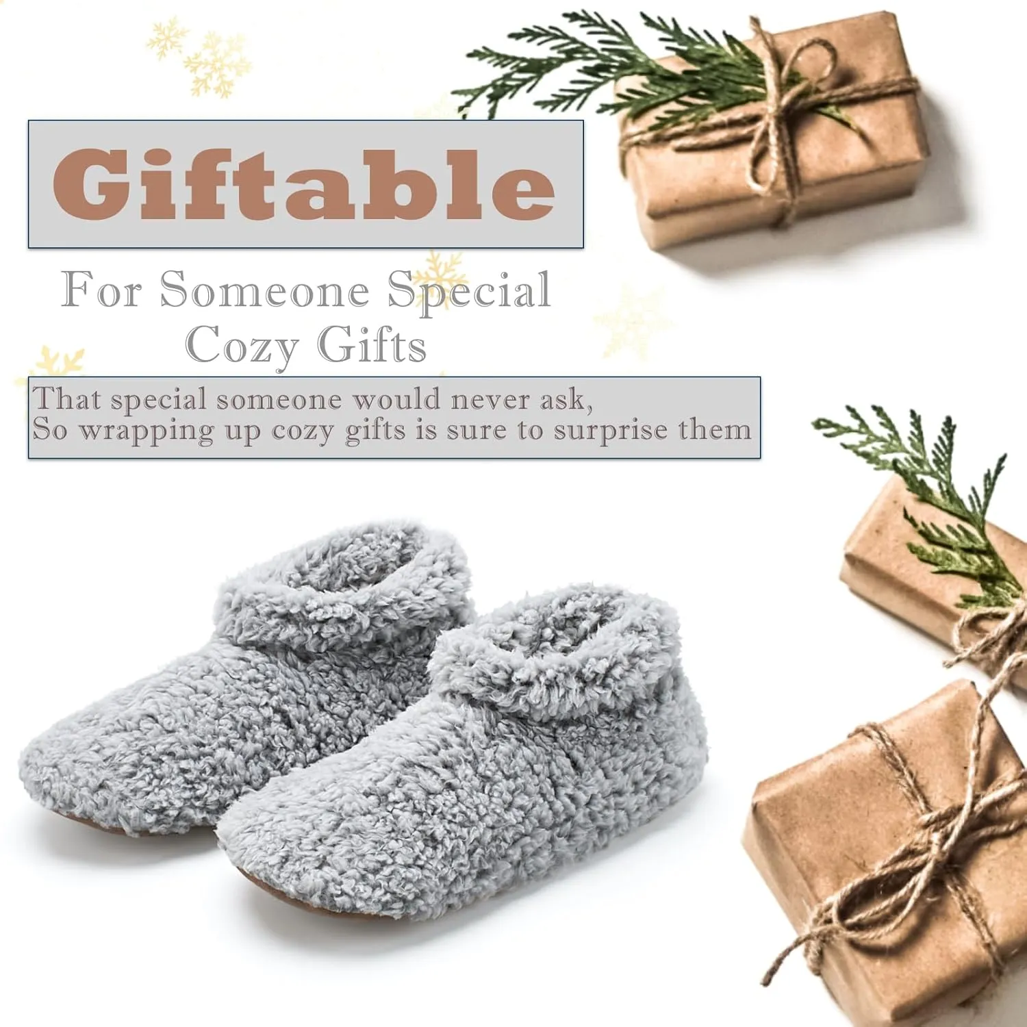 Cozylook Fuzzy Slippers for Women Indoor, Warm Bedroom Slip On Shoes, Winter Fluffy House Socks with Grippers, Cozy Christmas Gifts Unique