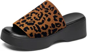 Crepuscute Platform Open Toe Sandals for Women's Wedge Slides Backless Comfortable Slip On Mid-Heel Sandals Summer Beach Casual Slippers