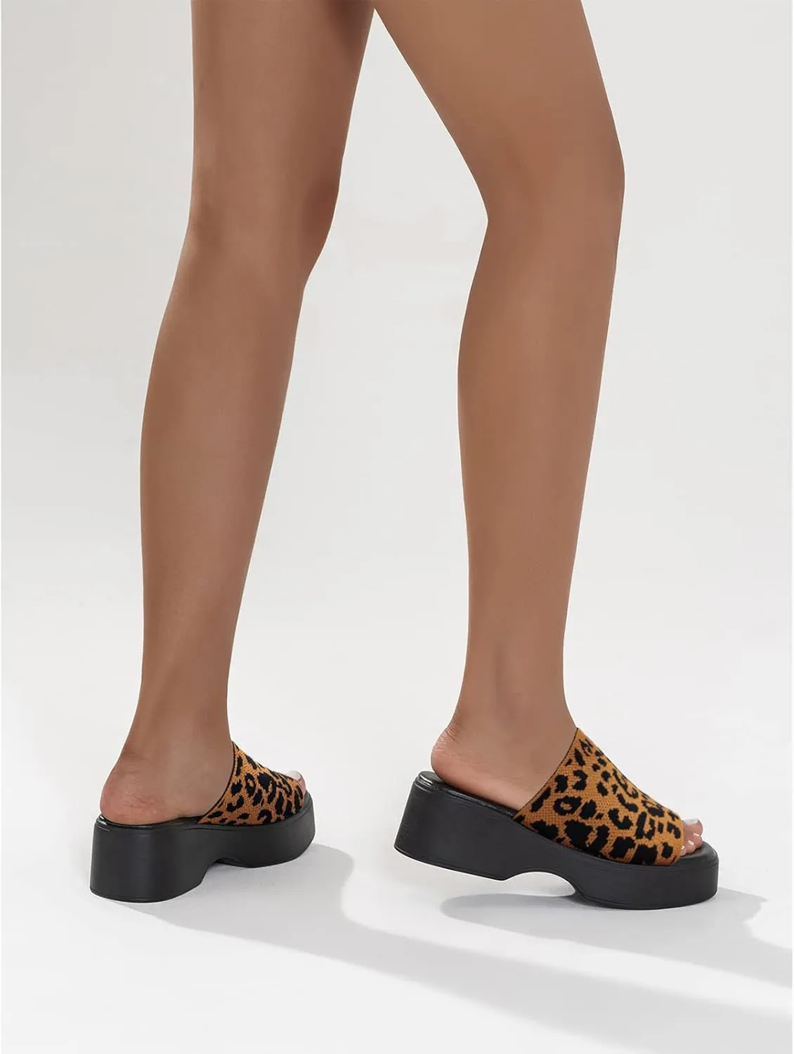 Crepuscute Platform Open Toe Sandals for Women's Wedge Slides Backless Comfortable Slip On Mid-Heel Sandals Summer Beach Casual Slippers