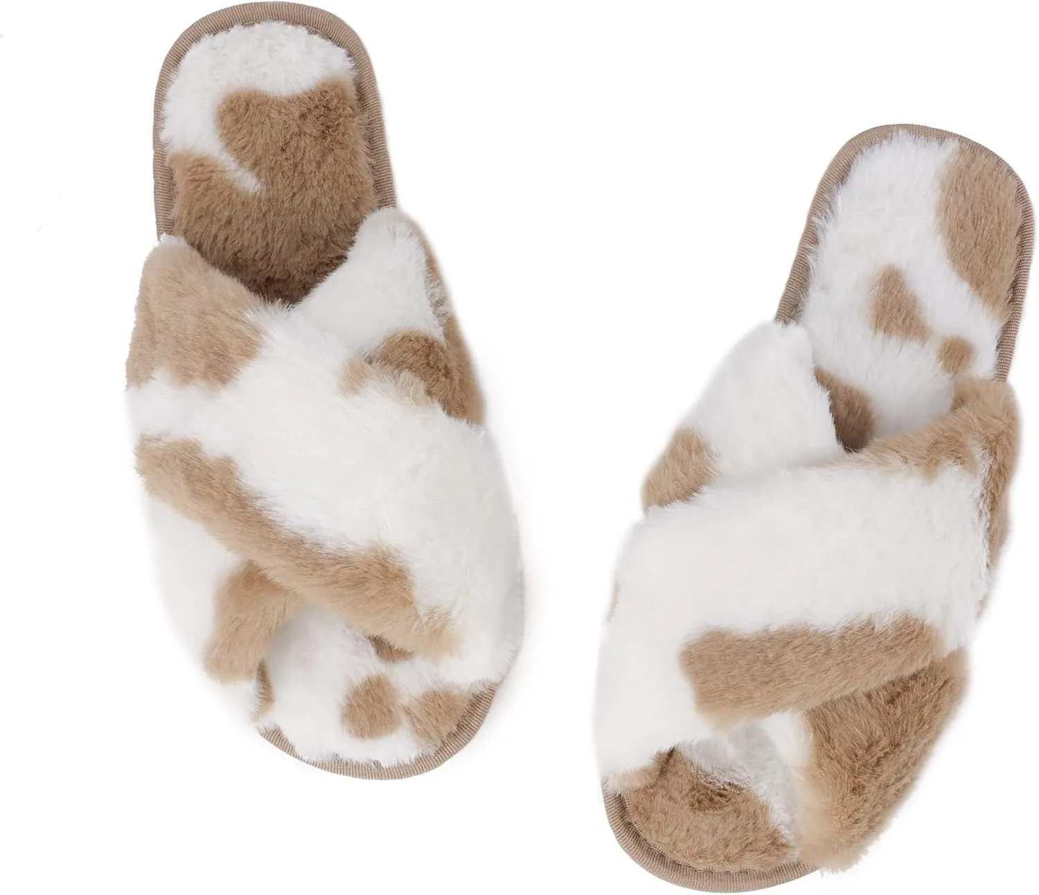 Criss Cross Fluffy Faux Fur Slippers Open Toe Slides Soft Warm Plush Furry Fuzzy Slip On Sandals House Shoes for Women