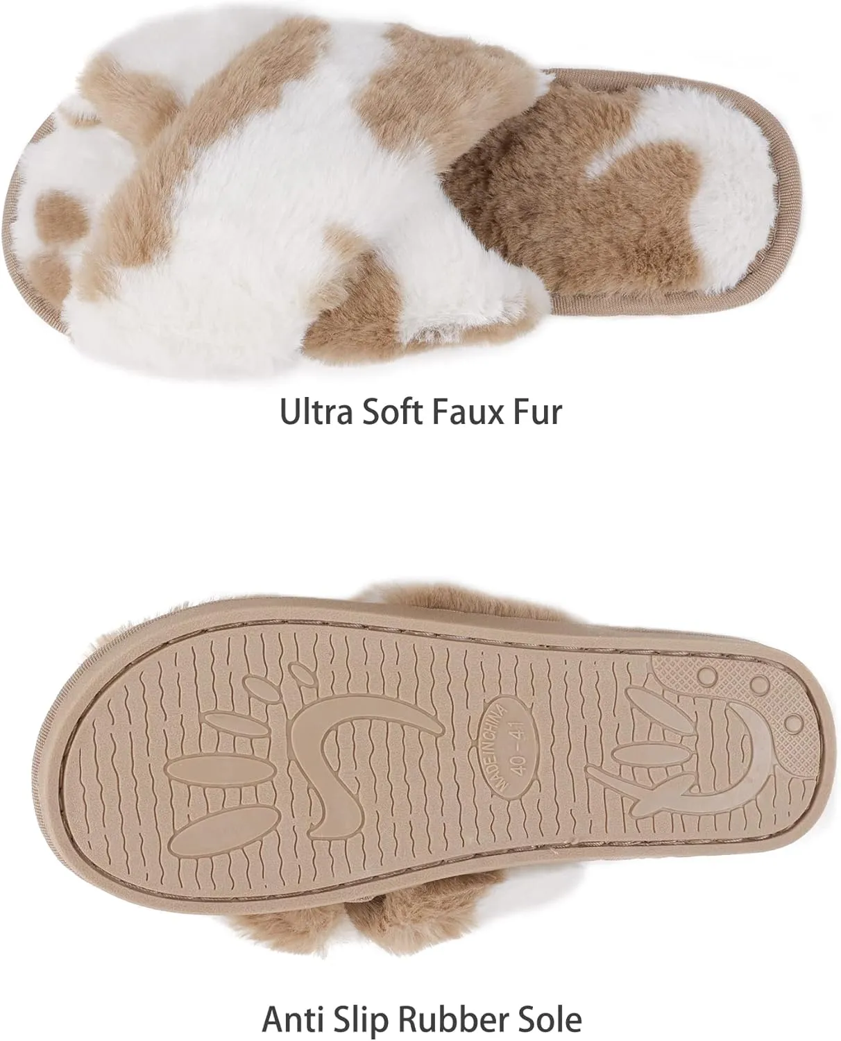 Criss Cross Fluffy Faux Fur Slippers Open Toe Slides Soft Warm Plush Furry Fuzzy Slip On Sandals House Shoes for Women