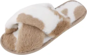 Criss Cross Fluffy Faux Fur Slippers Open Toe Slides Soft Warm Plush Furry Fuzzy Slip On Sandals House Shoes for Women