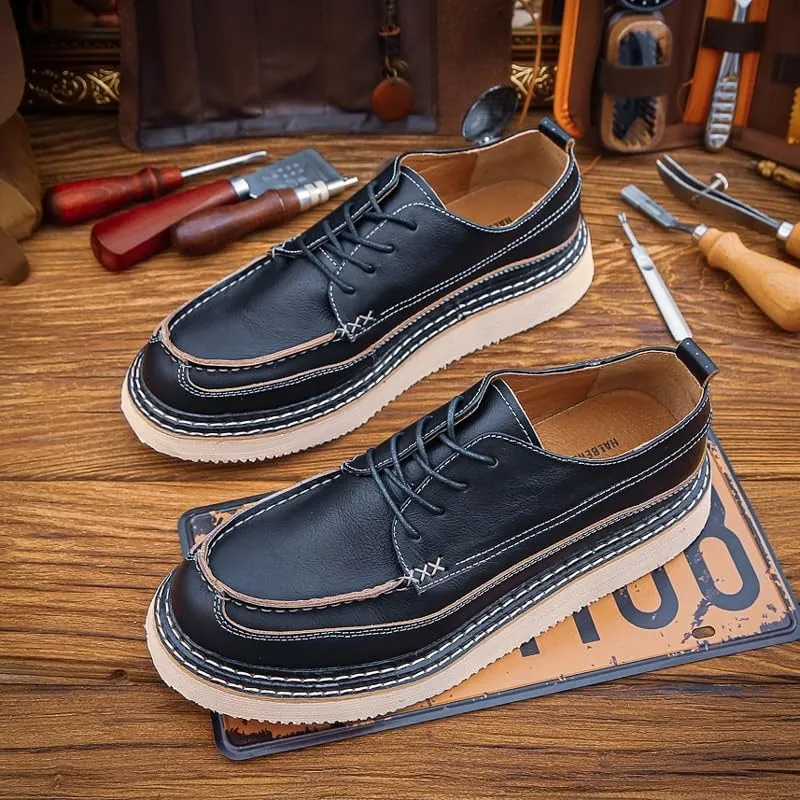 CSCDD Men's Casual Oxford Shoes Thick-Soled Nubuck Shoes Comfortable Breathable Sneakers with Stitching Soft Toe Rubber Sole for Men