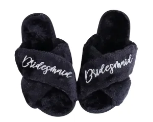 Custom Bridal Slipper Bridesmaid Gifts Bridal Shower Wedding Bridesmaid Fluffy Bachelorette Hen Fluffy Slide On Girls Night Sleepover