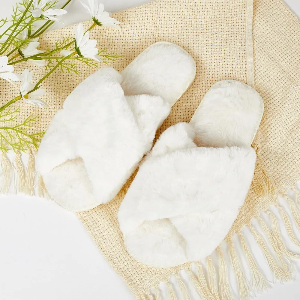 Custom Cute Fluffy Slippers for Women Add Your Photo Name Text, Personalized Bridesmaid Bridal Slippers - Custom Gift for Her