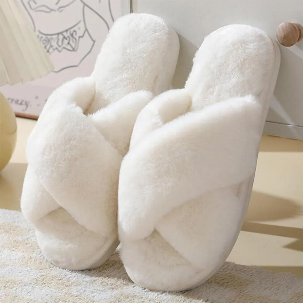 Custom Cute Fluffy Slippers for Women Add Your Photo Name Text, Personalized Bridesmaid Bridal Slippers - Custom Gift for Her