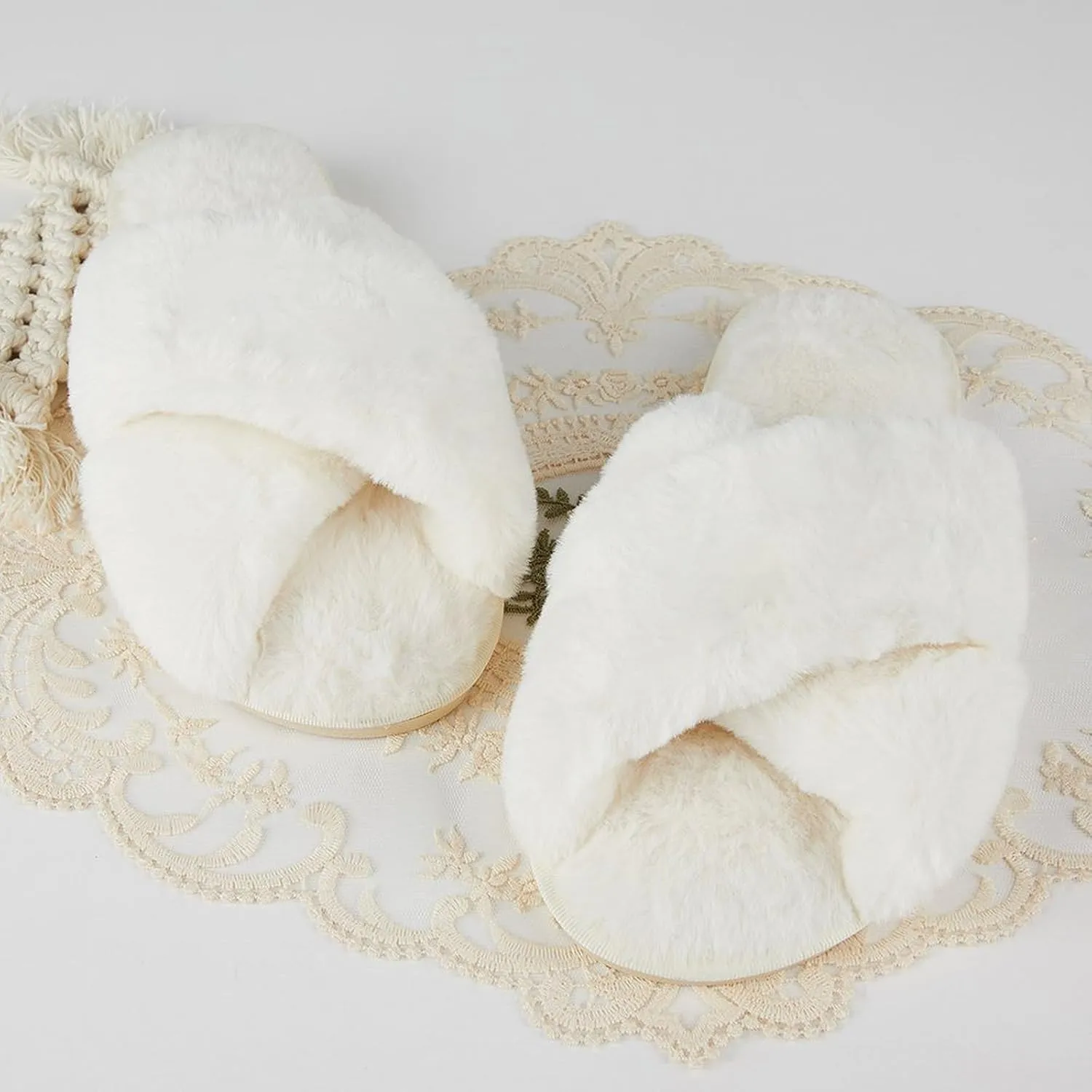Custom Cute Fluffy Slippers for Women Add Your Photo Name Text, Personalized Bridesmaid Bridal Slippers - Custom Gift for Her