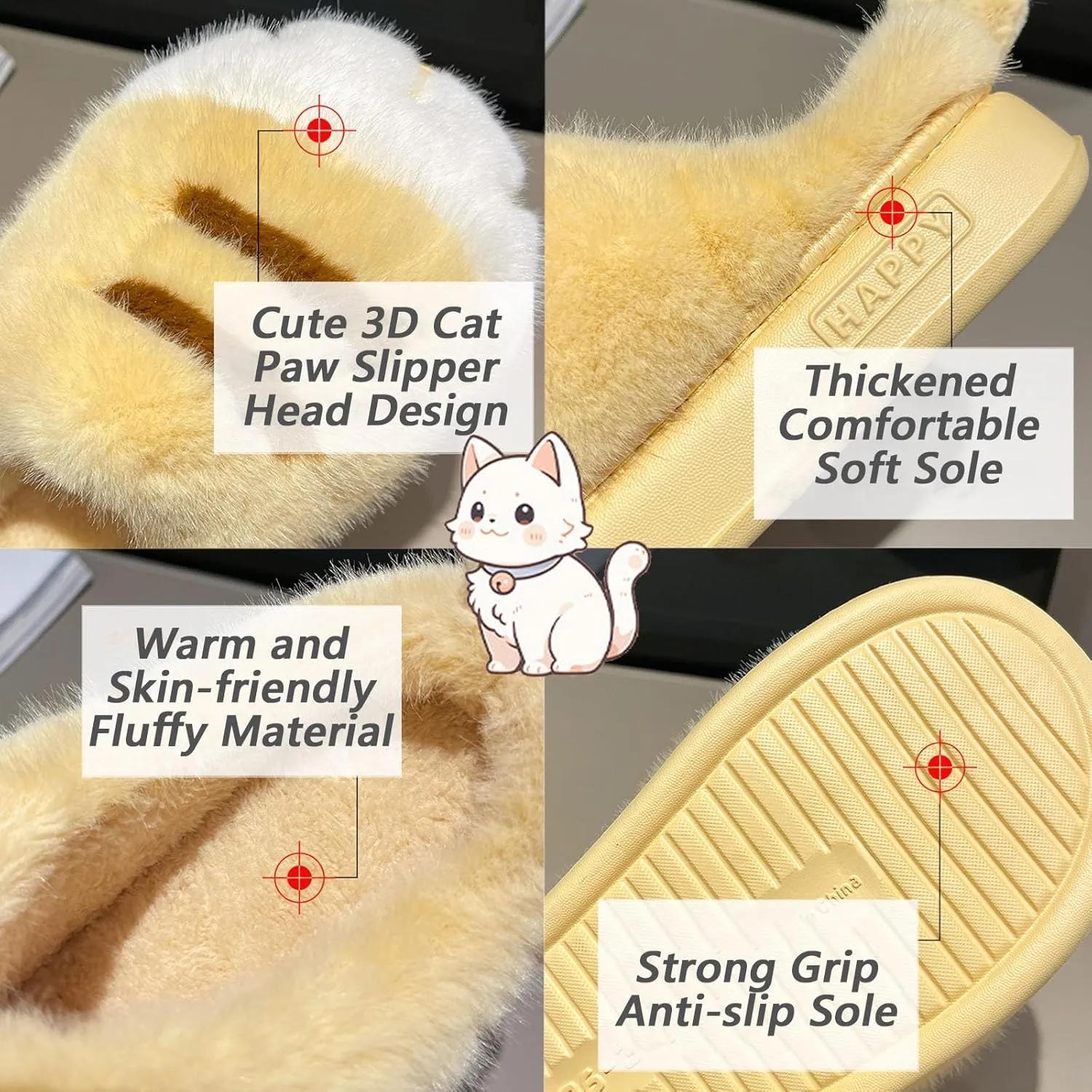 Cute Cat Paw Slippers for Women, 3D Fluffy Cat Paw Slipper, Cozy Furry Warm Winter Kitty Paw Shoes for House Indoor Outdoor
