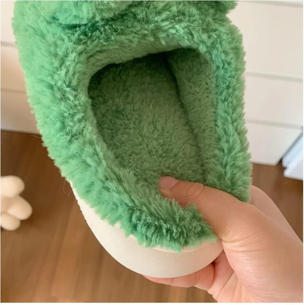 Cute Fluffy Frog Slippers - Kawaii Animal Slippers for Women - Fuzzy Pantuflas