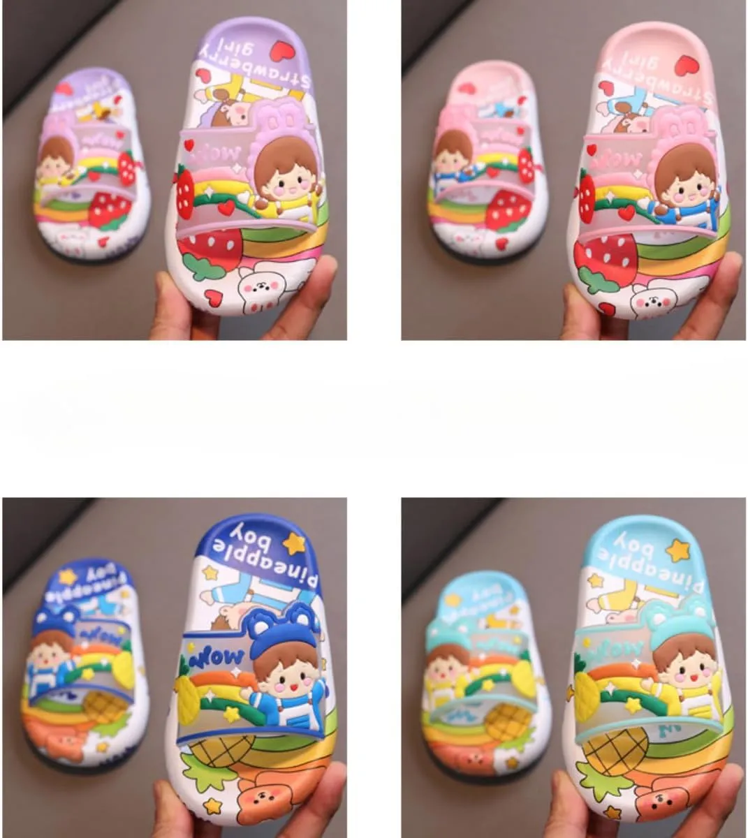 Cute Kids Slippers Cartoon Fruit Pineapple Strawberry Home Bathroom Slippers Toddle Kids Boys Girls