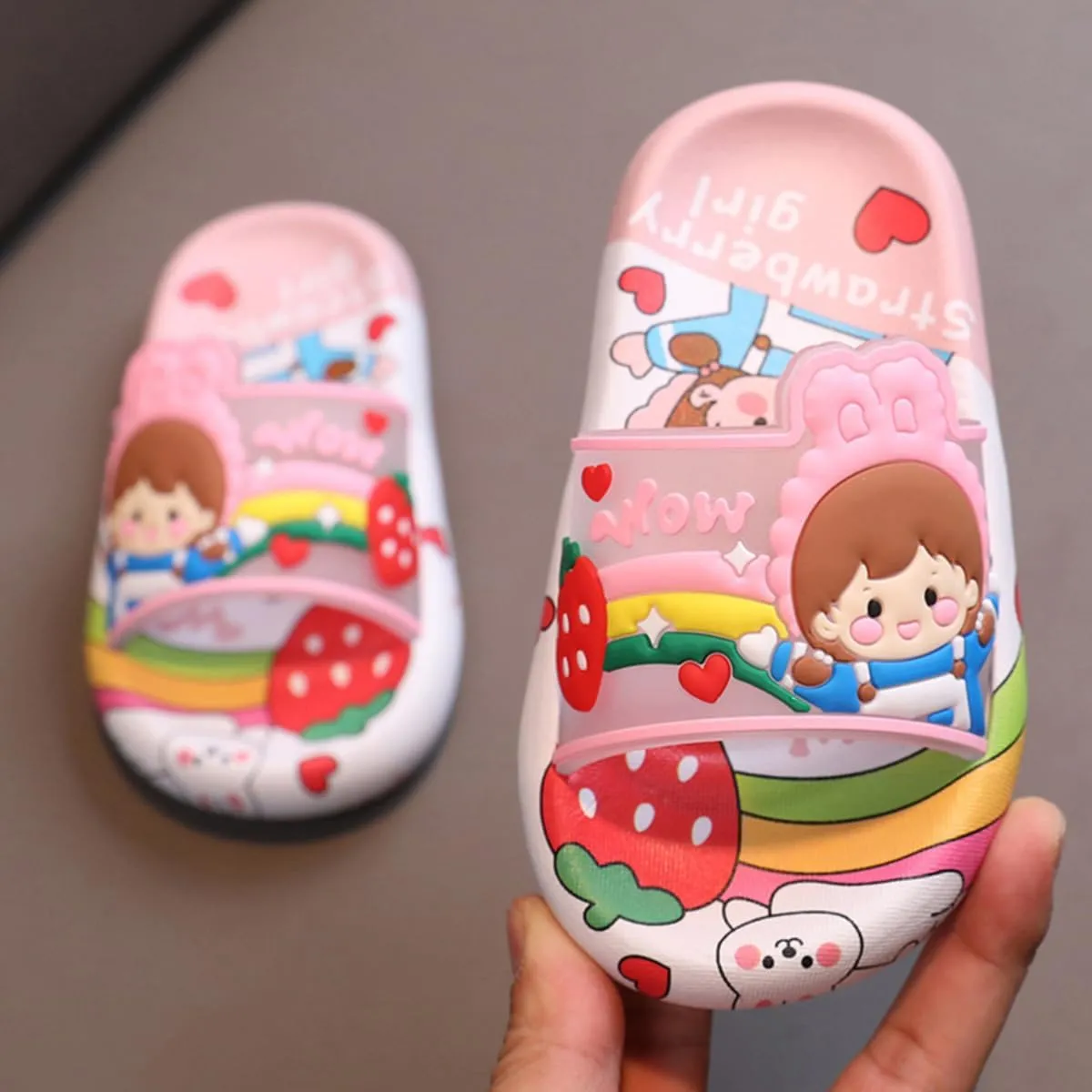 Cute Kids Slippers Cartoon Fruit Pineapple Strawberry Home Bathroom Slippers Toddle Kids Boys Girls