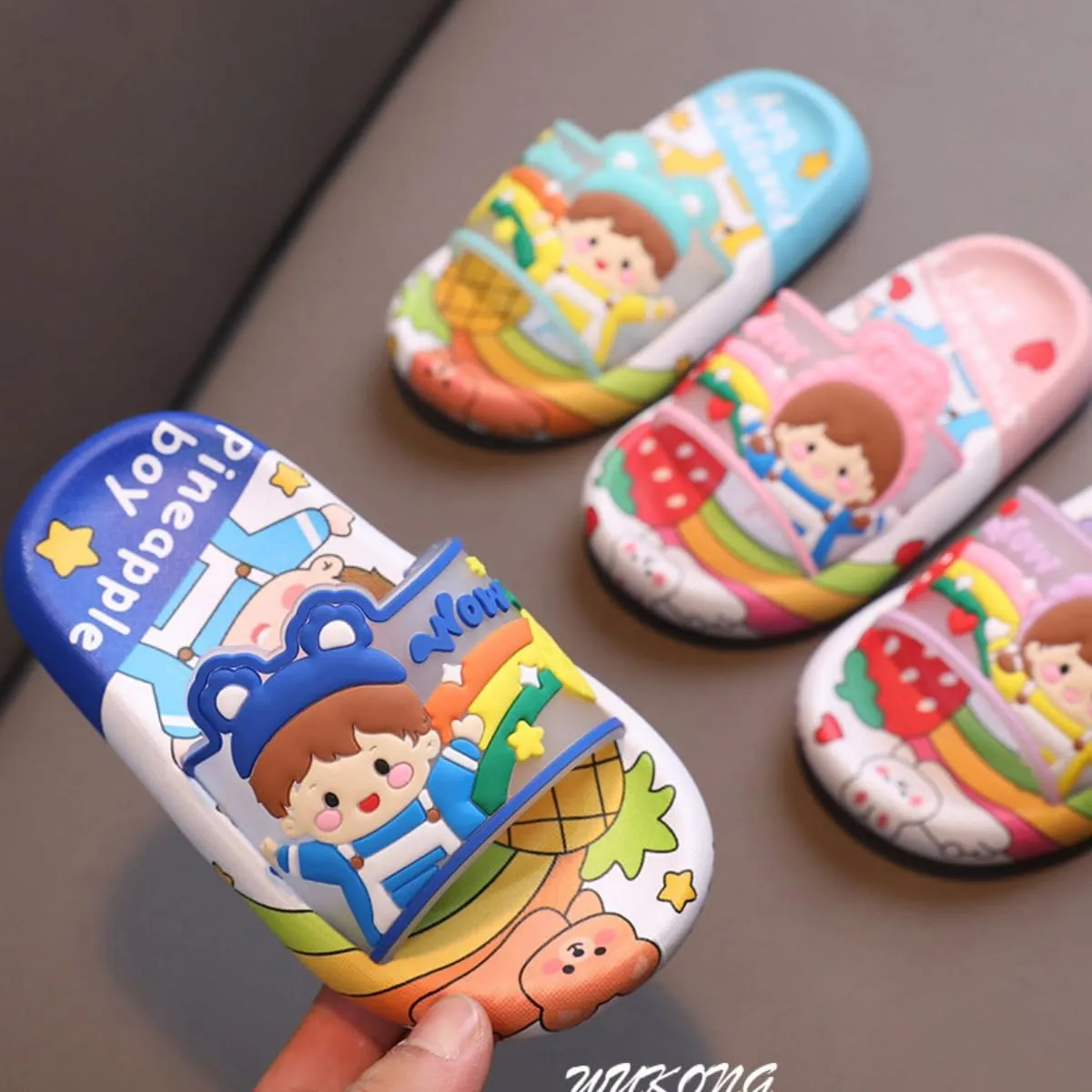 Cute Kids Slippers Cartoon Fruit Pineapple Strawberry Home Bathroom Slippers Toddle Kids Boys Girls