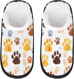 Cute Watercolor Cat Dog Paw Print House Slippers for Women Men, Non-Slip Spa Slippers Soft Foam Home Shoes