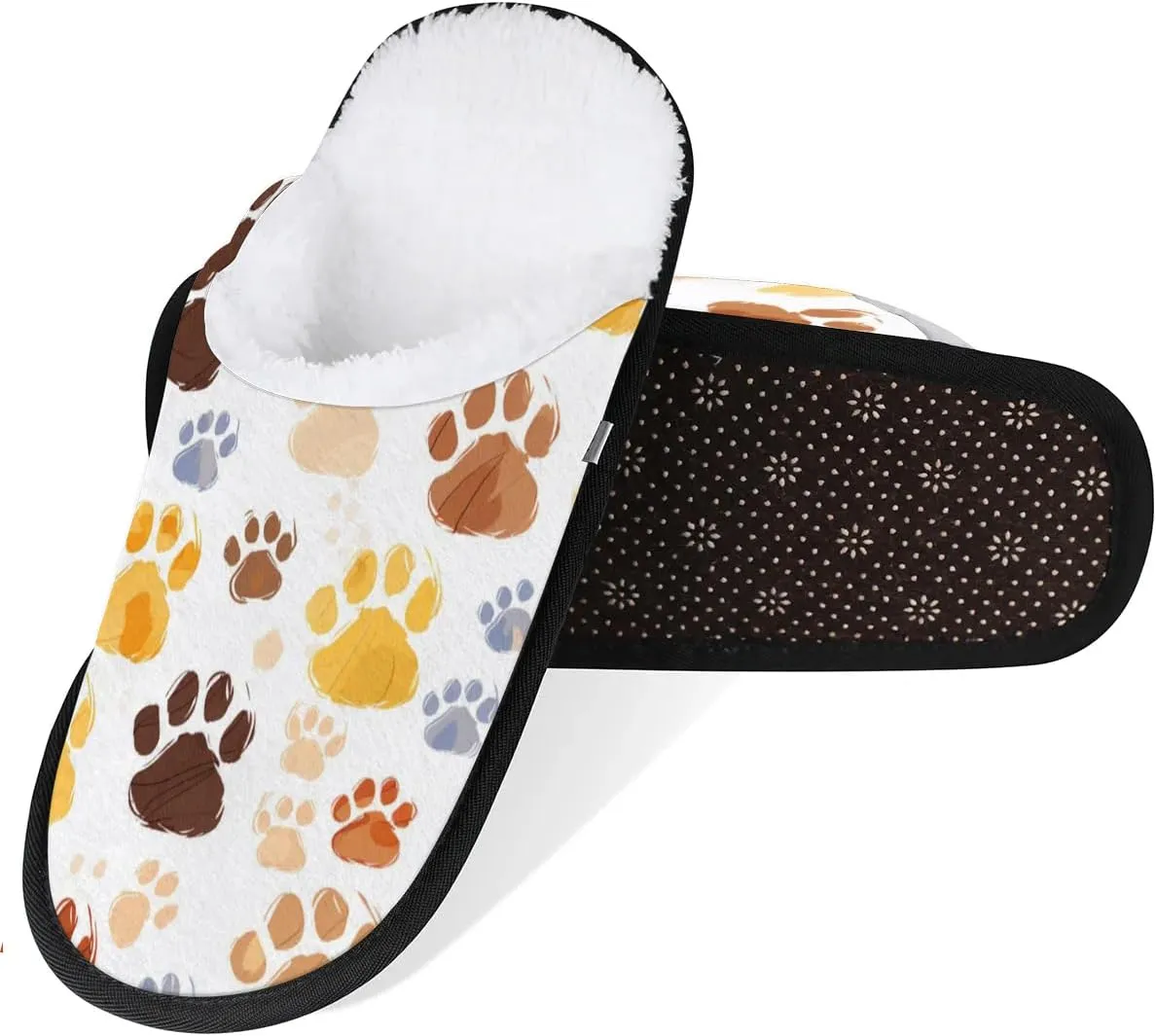 Cute Watercolor Cat Dog Paw Print House Slippers for Women Men, Non-Slip Spa Slippers Soft Foam Home Shoes