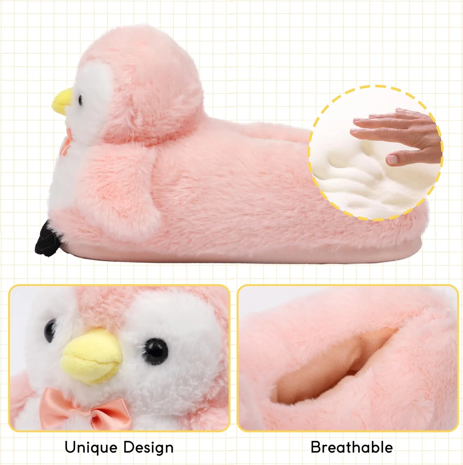 Cute Women Penguin Animal Slippers Fluffy Warm Plush House Shoes Novelty Soft Slippers Cartoon Gifts for Birthday Christmas