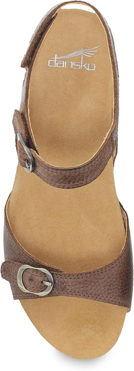 Dansko Tricia Wedge Sandal for Women – Cushioned, Contoured Footbed for All-Day Comfort and Support – Adjustable Hook & Loop Straps with Buckle Detail – Lightweight Rubber Outsole