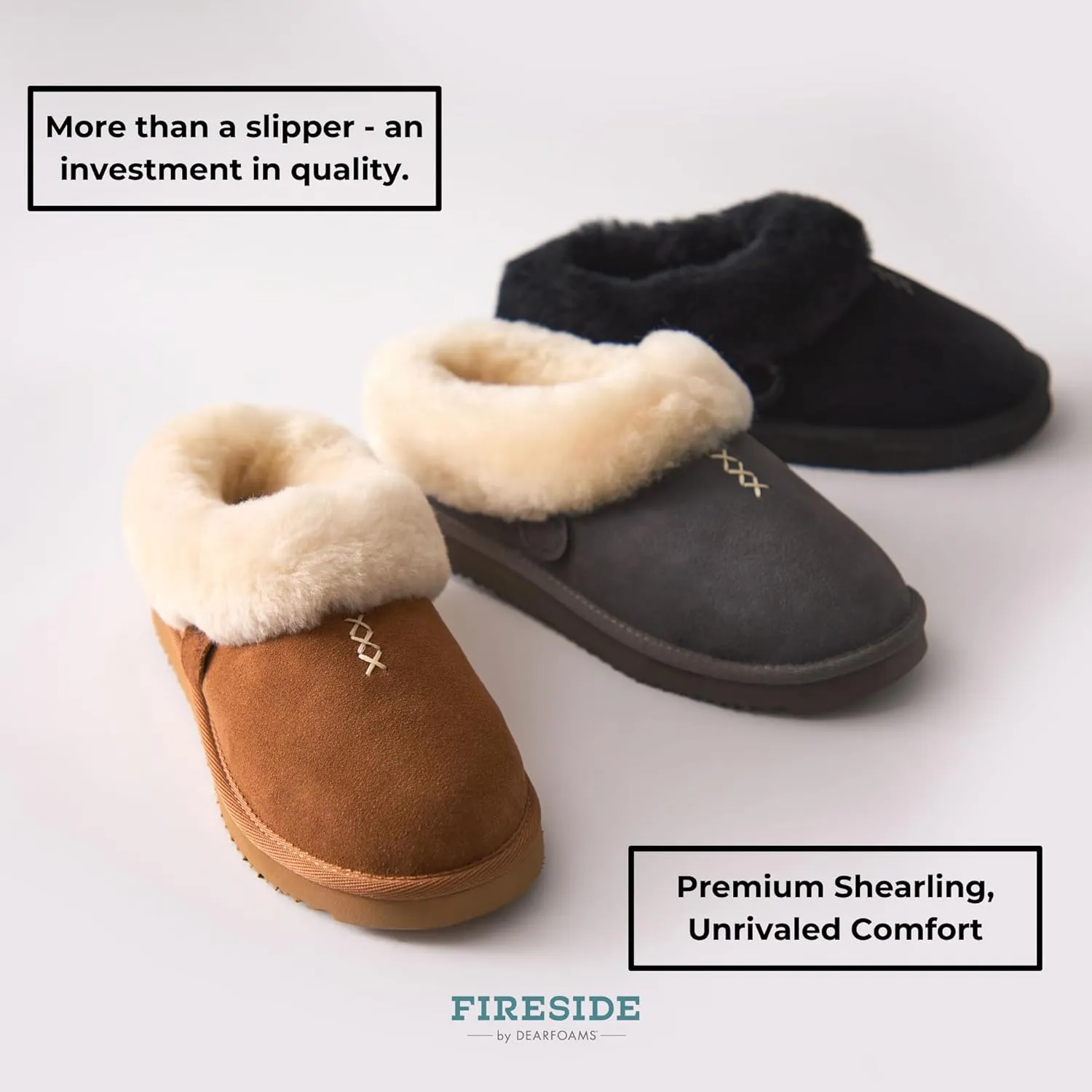 Dearfoams Fireside Adelaide Genuine Shearling Soft Comfy Memory Foam Plush Indoor House Shoe Clog Slipper
